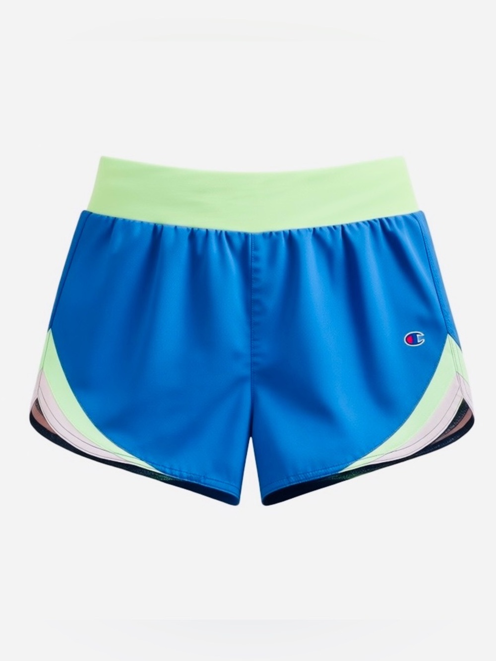 Champion Girl’s Bright Blue Running Shorts with Lime Waistband - Youth Size 7/8